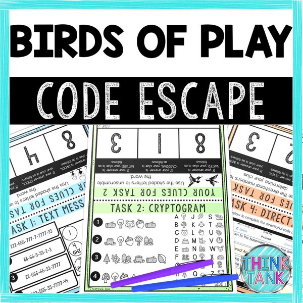 Birds of Play Escape Room Code for Kids - Printable Party Game – Birthday Party Games - Kids Puzzles – Family Game Night - Nature