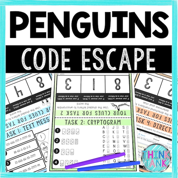 Penguins Escape Room Code for Kids - Printable Party Game – Birthday Party Games - Kids Puzzles – Family Game Night - Zoo animal