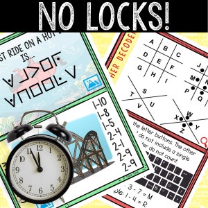 K&ouml;nnte beinhalten: Ein buntes, druckbares Aktivit&auml;tsblatt mit einem Code-Knack-Puzzle. Das Puzzle enth&auml;lt ein Gitter mit Buchstaben und Zahlen sowie eine Reihe von Anweisungen. Der Text auf dem Blatt lautet "HER DECODE" und "NO LOCKS!"