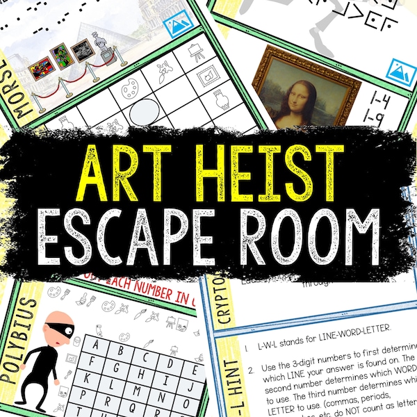 Escape Room for Kids - Printable Party Game – Art Heist Escape Room Kit – Birthday Party Games - Kids Puzzles – Family Game Night