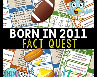 Born in 2011 Fact Quest Escape Room for Kids, Printable Party Game, Family Game Night, Teachers, Puzzles, Secret Codes, Strange Trivia