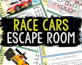 Escape Room for Kids - Printable Party Game – Race Cars Escape Room Kit – Birthday Party Games - Kids Puzzles – Family Game Night