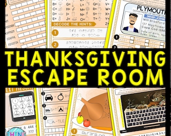 Thanksgiving Escape Room for Kids, Printable Party Game, Cipher Puzzles, Birthday Party, Family Game Night, Thanksgiving Activity, Mystery