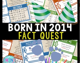 Born in 2014 Fact Quest Escape Room for Kids, Printable Party Game, Family Game Night, Teachers, Puzzles, Secret Codes, Strange Trivia