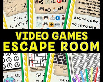 Video Games Escape Room Word Search, Printable Party Game for Kids, Puzzles, Classroom Party, Family Game, Secret Codes, Mystery Words