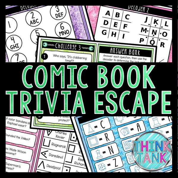 Comic Books Trivia Game - Escape Room for Kids - Printable Party Game – Birthday Party Game - Kids Activity – Family Games