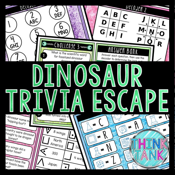 Dinosaur Trivia Game - Escape Room for Kids - Printable Party Game – Birthday Party Game - Kids Activity – Family Game Night - Dino Quiz