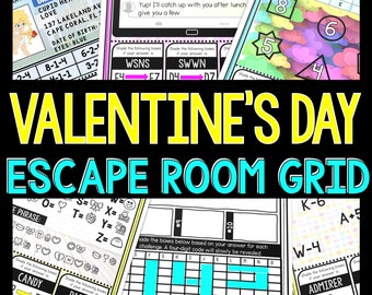 Valentine's Day Escape Room GRID for Kids, Printable Party Game, Scavenger Hunt, Kids Puzzles, Family Games, Classroom Party with Ciphers