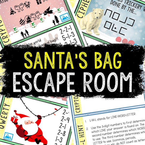 Christmas Escape Room for Kids - Printable Party Game – Santa's Bag Escape Room Kit – Christmas Games - Kids Puzzles – Family Game Night