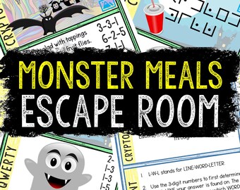 Halloween Escape Room for Kids - Printable Party Game – Monster Meals Escape Room – Birthday Party Games - Kids Puzzles – Family Game Night