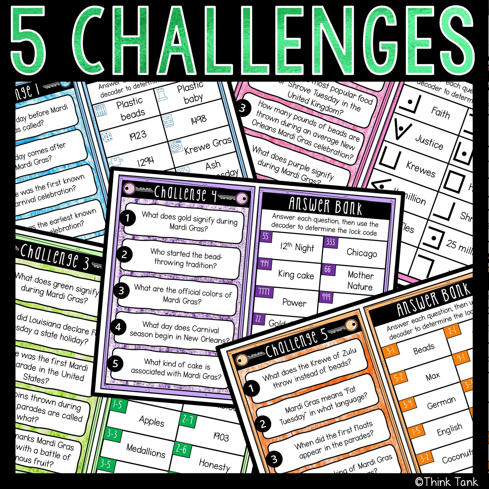 Mardi Gras Trivia Game, Escape Room for Kids, Printable Party Game