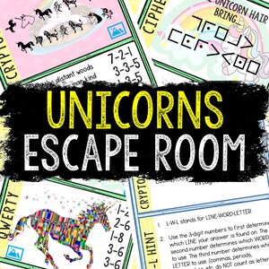 Escape Room for Kids - Printable Party Game – Unicorns Escape Room Kit – Birthday Party Games - Kids Puzzles – Family Game Night