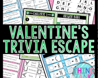 Valentine&#39;s Day Trivia Game - Escape Room for Kids - Printable Party Game – Birthday Party Games - Kids Activity – Family Game - Trivia Quiz