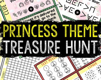 Princess Theme Treasure Hunt for Kids - Printable Puzzle Game - Indoor Scavenger Hunt - Birthday Hunt Clues - Kids Puzzles - Family Games