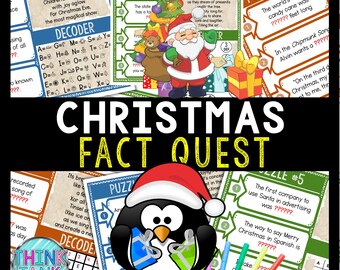 Christmas Fact Quest Escape Room for Kids, Printable Party Game, Family Game Night, Holiday Puzzles, Secret Codes, Strange Facts Trivia Quiz