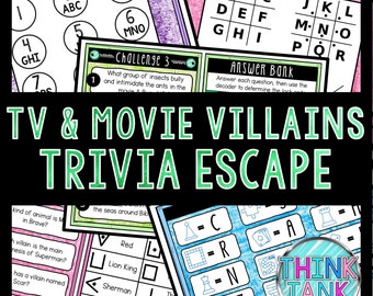 TV and Movie Villains Trivia Game - Escape Room for Kids - Printable Party Game – Birthday Party Game - Kids Activity – Family Game Quiz