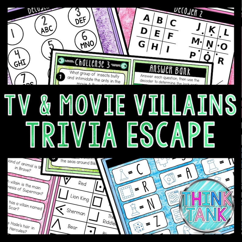 TV and Movie Villains Trivia Game Escape Room for Kids Etsy