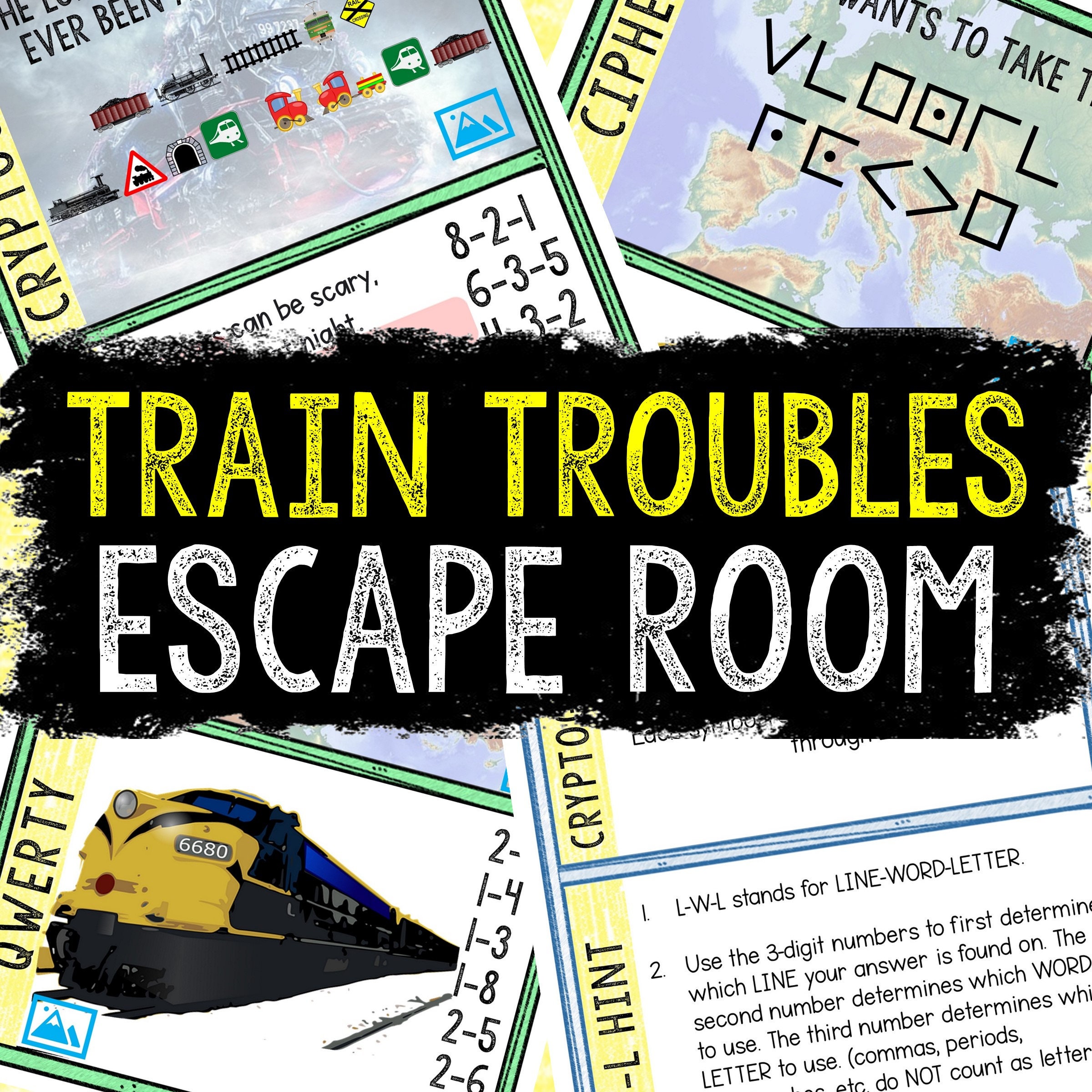 Escape Room for Kids - DIY Printable Game - Train Troubles Escape Room Kit - Birthday Party Games - Kids Puzzle Game - Family Game Night