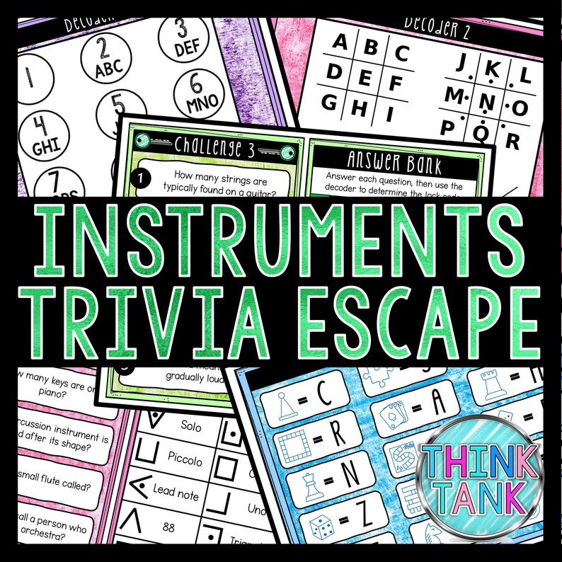 Music and Instruments Trivia Game - Escape Room for Kids - Printable ...
