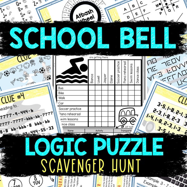 Logic Puzzle Scavenger Hunt Game for Kids - Party Game - School Bell - Mystery Clues - Printable - Family Game Night - Codes and Ciphers