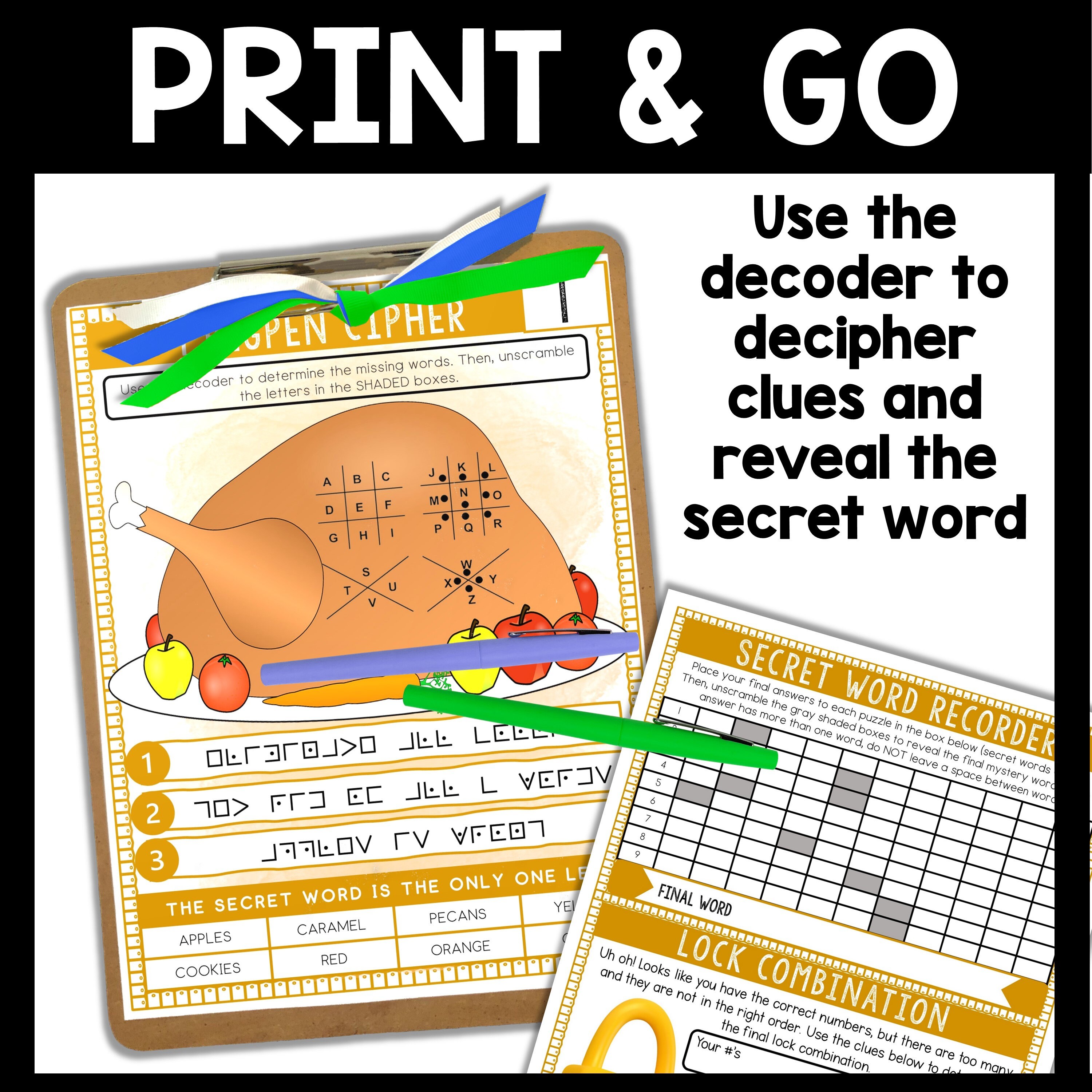 Turkey Cipher Thanksgiving Escape Room for Kids, Printable Party Game, Cipher Puzzles ...