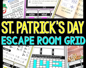 St. Patrick's Day Escape Room GRID for Kids, Printable Party Game, Leprechauns, Scavenger Hunt, Kids Puzzles, Family Games, Classroom Party