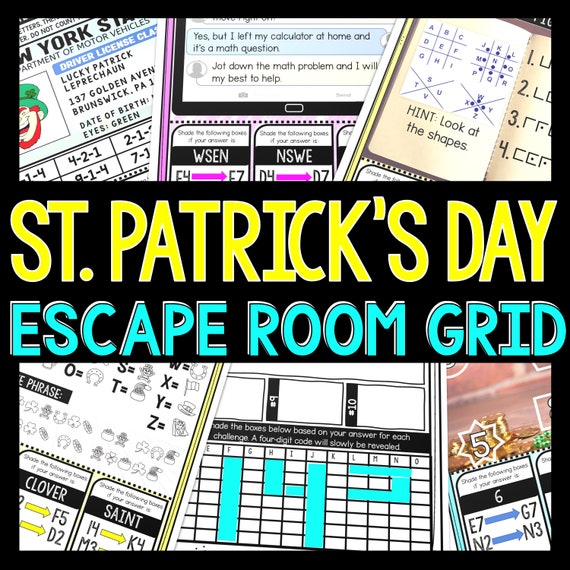 St. Patrick's Day Escape Room GRID for Kids, Printable Party Game, Leprechauns, Scavenger Hunt, Kids Puzzles, Family Games, Classroom Party