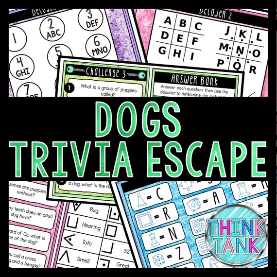 Dogs Trivia Game - Escape Room for Kids - Printable Party Game – Birthday Party Game - Kids Activity – Family Game - Dog Lovers Quiz