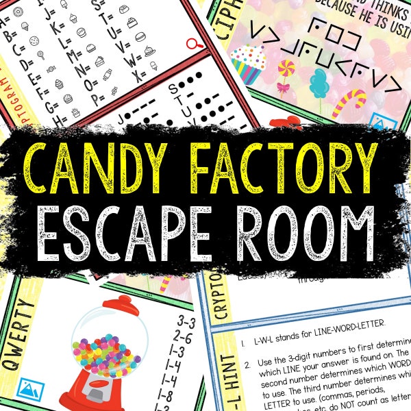 Escape Room for Kids - DIY Printable Game – Candy Factory Escape Room Kit – Birthday Party Games - Kids Puzzle Game – Family Game Night