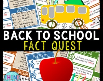Back to School Fact Quest Escape Room for Kids, Printable Party Game, Family Game Night, Teachers, Puzzles, Secret Codes, Strange Trivia