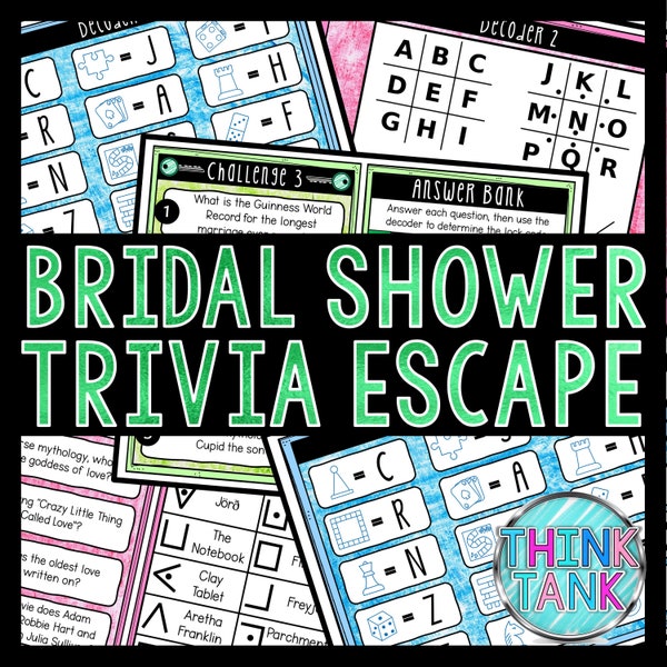 Bridal Shower Trivia Game, Bachelorette Party Game, Escape Room, Printable Party Game, Wedding Shower, Bridal Shower Ideas, Bridal Quiz