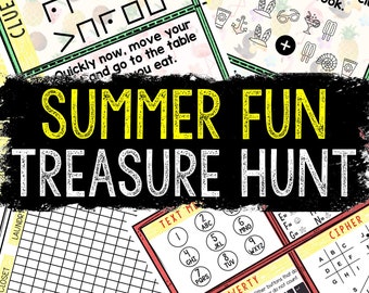 Summer Fun Treasure Hunt for Kids - Printable Puzzle Game - Indoor Scavenger Hunt - Birthday Hunt Clues - Kids Puzzles - Family Game Night