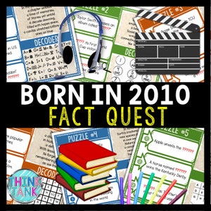 Born in 2010 Fact Quest Escape Room for Kids, Printable Party Game, Family Game Night, Teachers, Puzzles, Secret Codes, Strange Trivia