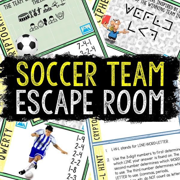 Escape Room for Kids - Printable Party Game – Soccer Team Escape Room Kit – Birthday Party Games - Kids Puzzles – Family Game Night