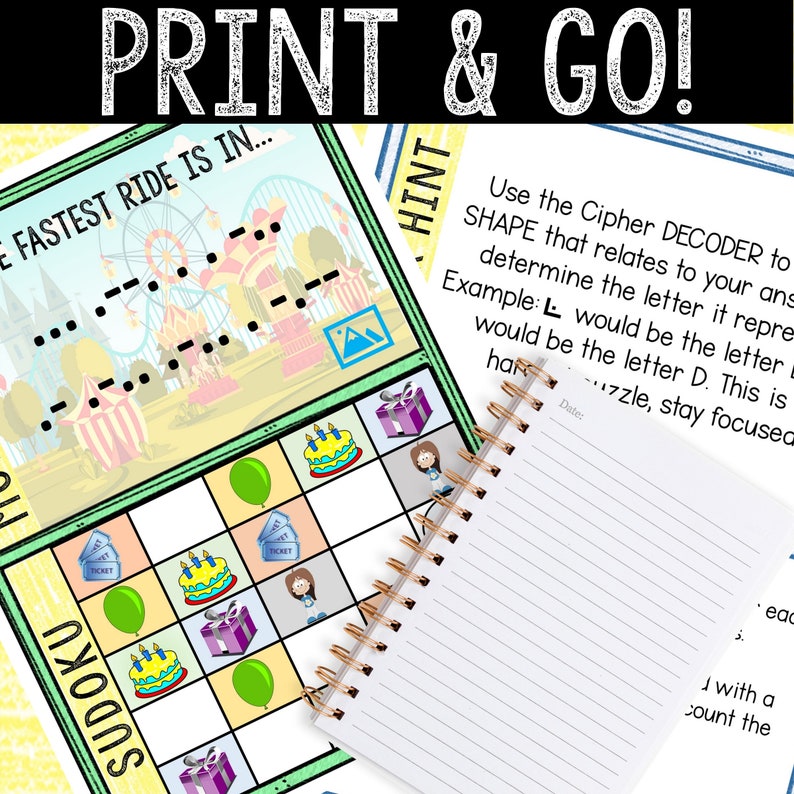 K&ouml;nnte beinhalten: Ein druckbares Spiel f&uuml;r Kinder mit einem Karnevals-Thema. Das Spiel beinhaltet ein Sudoku-Puzzle mit Bildern von einem Geburtstagskuchen, einem Ballon, einer Geschenkbox und einem M&auml;dchen. Das Spiel beinhaltet auch einen Chiffre-Decoder, um Kindern beim L&ouml;sen des Puzzles zu helfen.