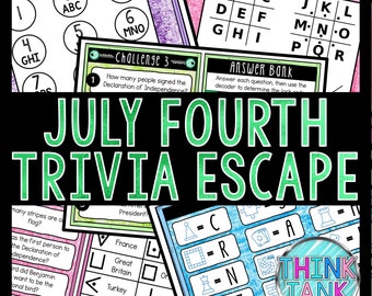 4th of July Trivia Game - Escape Room for Kids - Printable Party Game – Independence Day - Kids Activity – Family Games - Holiday Quiz