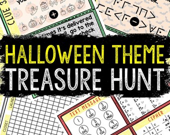 Halloween Theme Treasure Hunt for Kids - Printable Puzzle Game - Indoor Scavenger Hunt - Birthday Hunt Clues - Kids Puzzles - Family Games