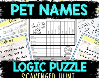 Logic Puzzle Scavenger Hunt Game for Kids - Party Game - Pet Names - Mystery Clues - Printable - Family Game Night - Codes and Ciphers