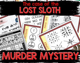 Murder Mystery Game for Kids – Spy Party – Lost Sloth – Secret Agent Codes – Escape Room – Printable Party Props - Birthday Party Game