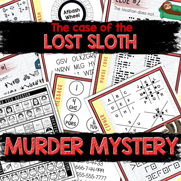Murder Mystery Game for Kids – Spy Party – Lost Sloth – Secret Agent Codes – Escape Room – Printable Party Props - Birthday Party Game