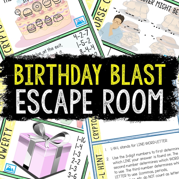 Escape Room für Kinder – DIY-Druckspiel – Birthday Blast Escape Room Kit – Spiele für Geburtstagspartys – Puzzlespiel für Kinder – Spieleabend für die ganze Familie