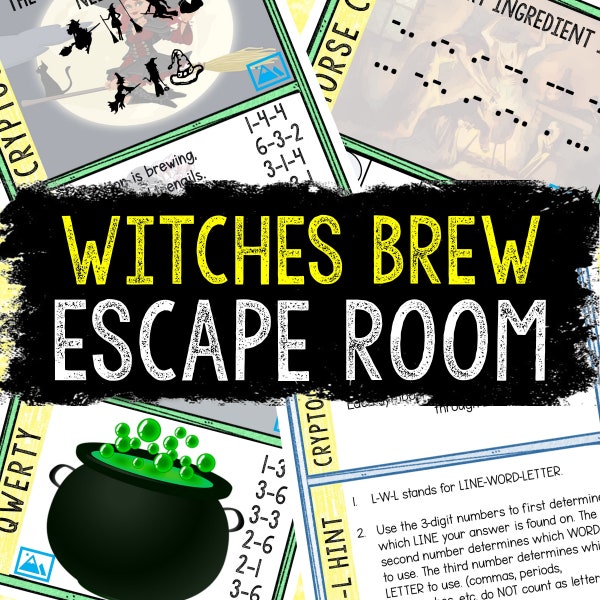 Halloween Escape Room for Kids, Printable Party Game, Witches Brew Puzzles, Birthday Party, Family Game Night, Halloween Activity, Mystery