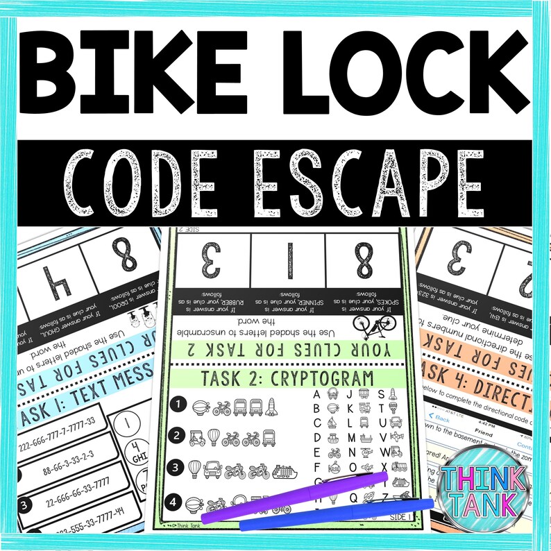 Bike Lock Escape Room Code for Kids Printable Party Game Etsy