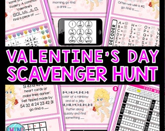 Valentine's Day Scavenger Hunt for Kids with Escape Room Puzzles, Printable Party Game, Holiday Fun, Family Game Night, Treasure Hunt