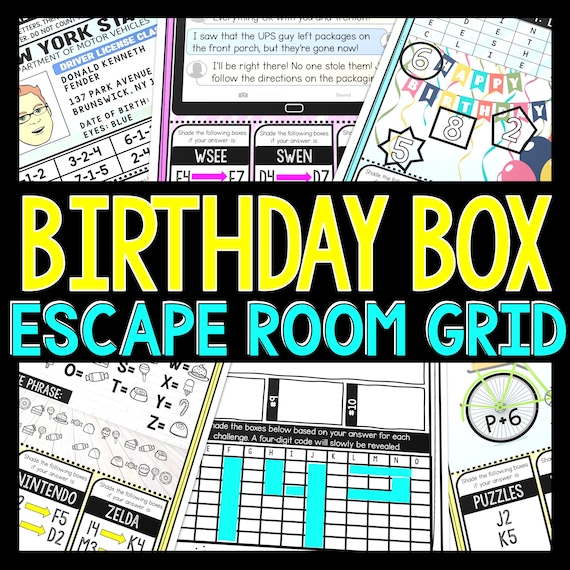 Birthday Box GRID Escape Room for Kids Printable Party Game