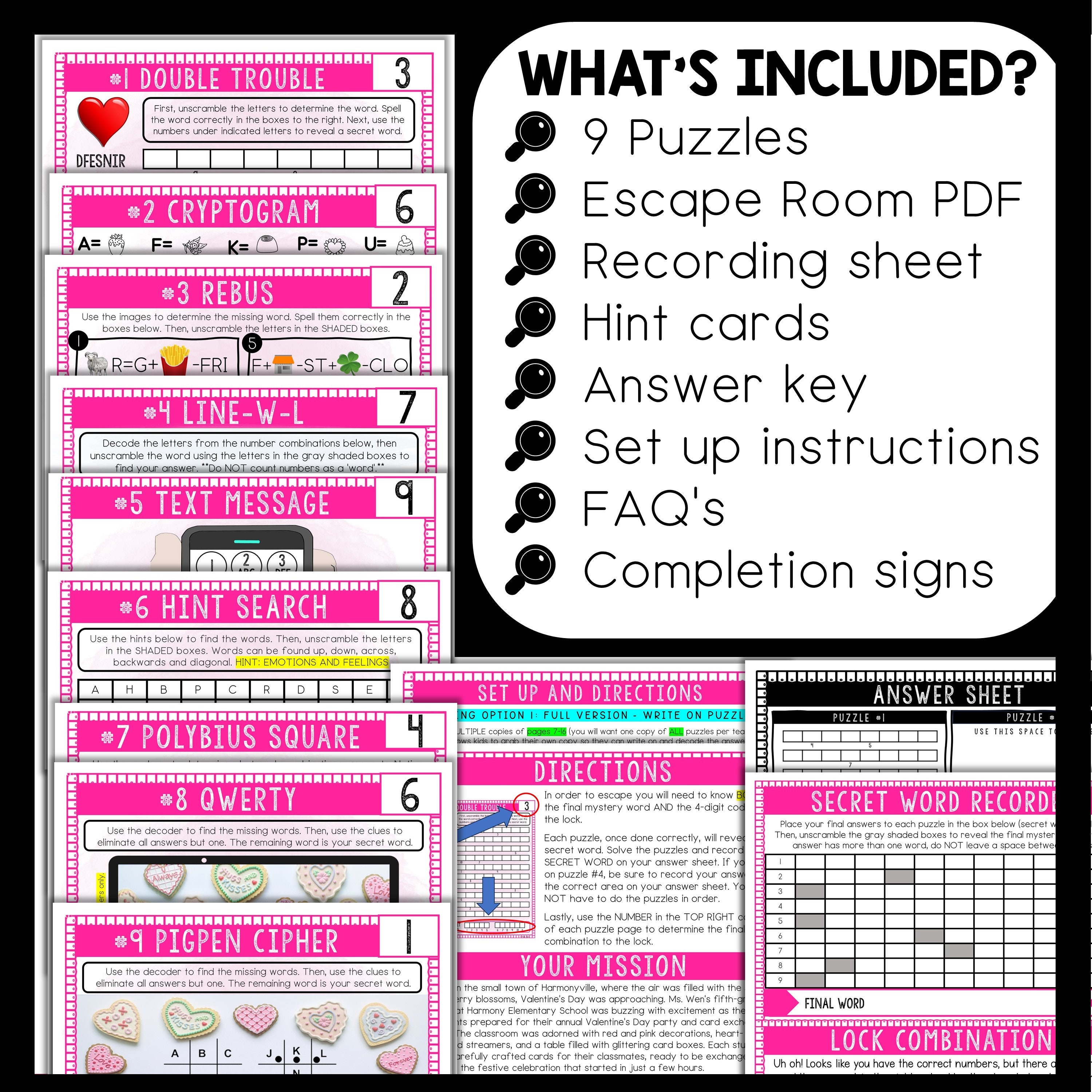 Valentine's Day Escape Room for Kids, Printable Party Game, Cipher ...