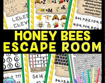 Honey Bees Escape Room Word Search, Printable Party Game for Kids, Puzzles, Classroom Party, Family Game, Secret Codes, Mystery Words