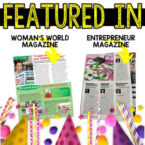 Puede incluir: Un collage de dos p&aacute;ginas de revistas que presentan art&iacute;culos sobre negocios de mujeres y emprendimiento. La p&aacute;gina de la revista Woman's World presenta a una mujer con una m&aacute;quina de escribir y el texto "Gano seis cifras al a&ntilde;o ayudando a otros". La p&aacute;gina de la revista Entrepreneur presenta un juego de mesa con el texto "Trabaja en eventos como embajador de marca. De 20 a 25 euros por hora".