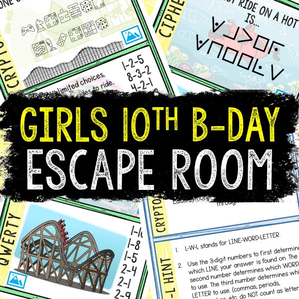 Escape Room for Kids - Printable Party Game – Girls 10th Birthday Escape Room Kit – Birthday Party Games - Kids Puzzles – Family Game Night