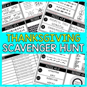Thanksgiving Scavenger Hunt for Kids - Escape Room Puzzle Clue - Instant Download - Printable Kids Activity - Party Game - Thanksgiving Game